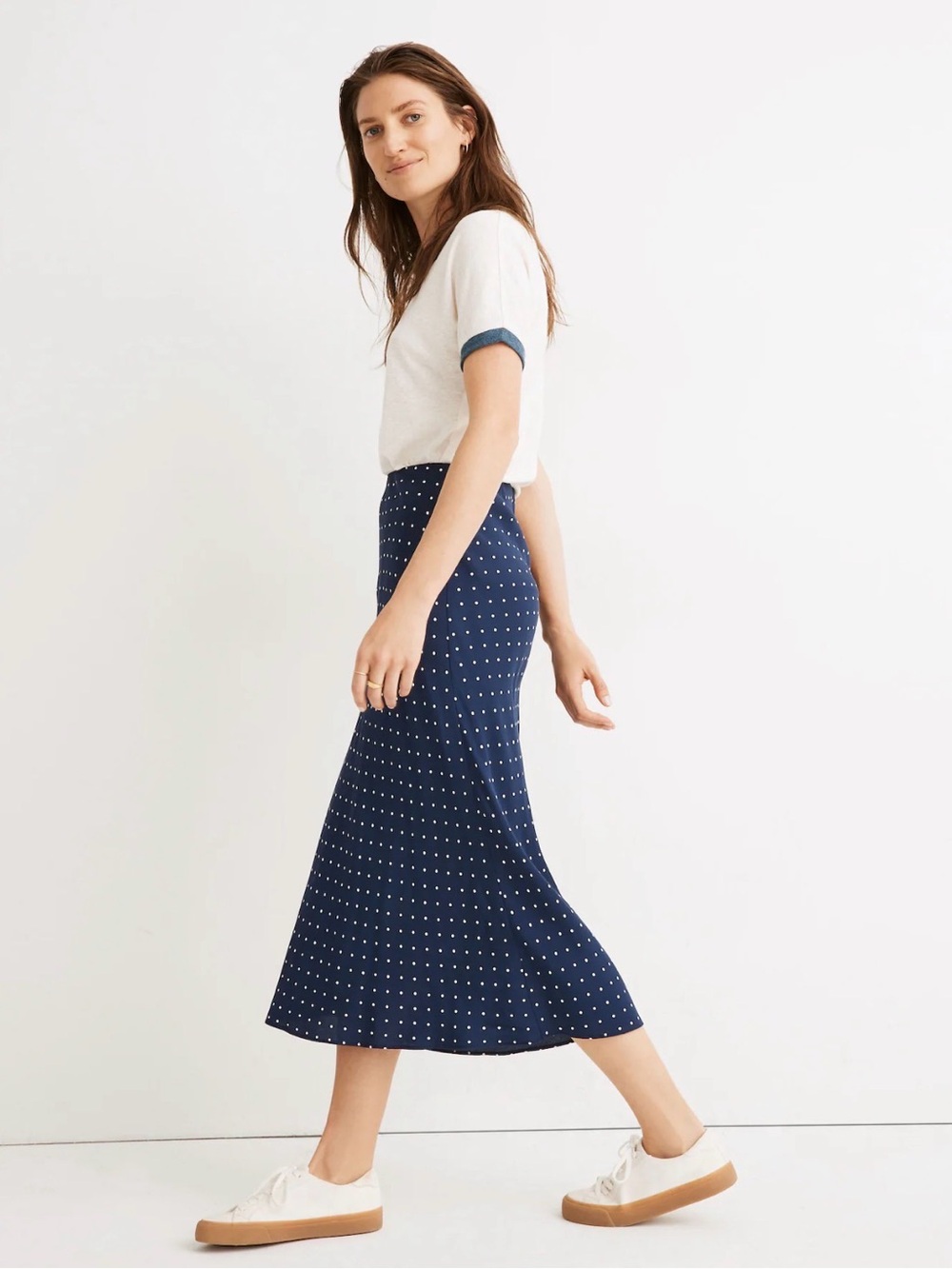 MADEWELL Midi Slip Skirt in Drop Dot Bengali Indigo Size 14